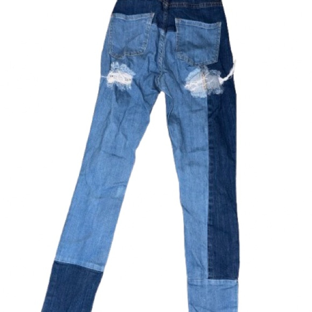 ⚠️ CLEARANCE 
Blue Distressed Denim Colorblock Women Jeans - Picture 3 of 3